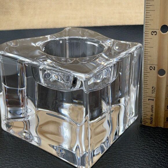 Orrefors Sweden Crystal Candle Holders Clear Heavy Puzzle Piece Votives Set of 2 - Picture 9 of 11
